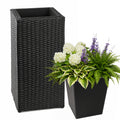 SOLHOME 25.2' Tall Black Square Planter Box, Resin Wicker Plant Pot with PP Insert – Indoor Outdoor Decorative Planter for Patio or Entryway