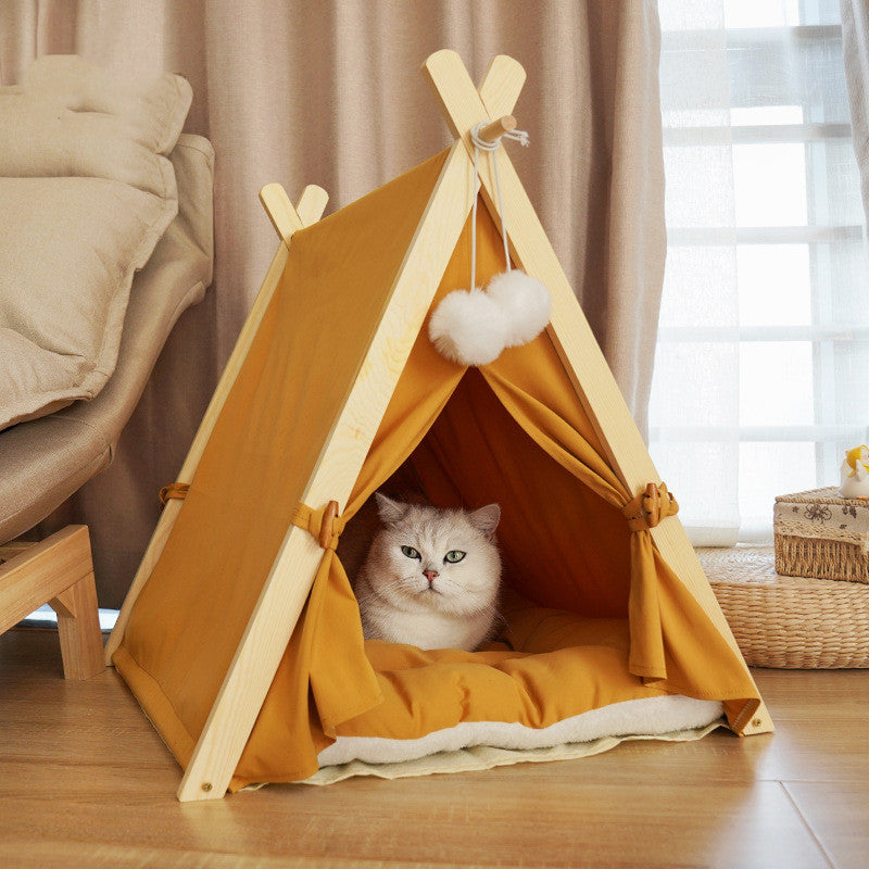 Pet Tent Cat Litter Removable And Washable Striped Canvas Solid Wood - Eloy Royal