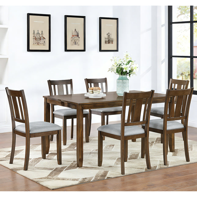 Modern 7-Piece Dining Table Set with 6 Upholstered Chairs, Wooden  Rectangular Dining Table Set for 6 with Chairs, for Dining Room, Kitchen, Restaurant, Walnut