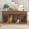 71'' Furniture Style Double Dog Crate with 3 Fluted Drawers and Waterproof Walnut Woodgrain Tabletop,Large Dog Kennel Furniture with Type-C Power Outlet & Rotating Feeders for Heavy Duty Dogs(Walnut)