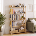 5-Tier Wood Bookshelf, Freestanding Bookshelf with Open Storage Shelves & Solid Wood Legs, Modern Display Bookshelf for Home Office, Living Room, Bedroom (wood)