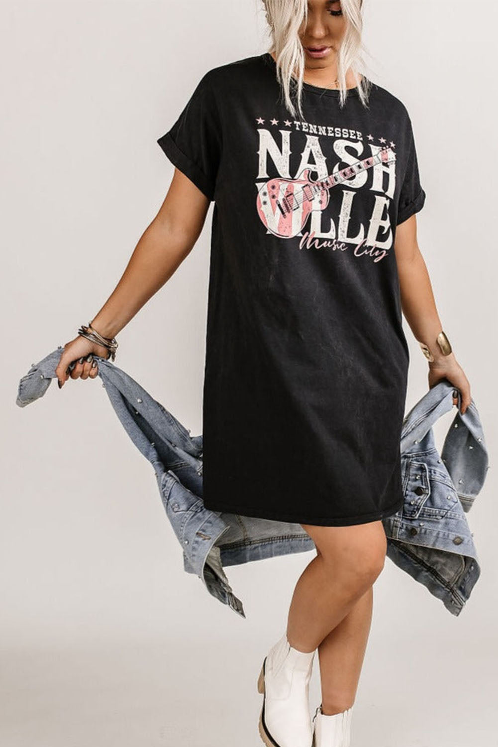 Black Nashville Music Festival Trending T-Shirt Dress - Eloy Royal