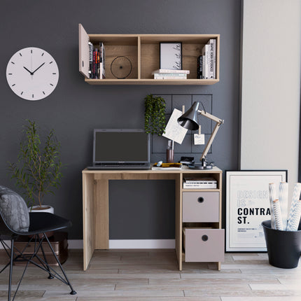 Khali Office Set, Two Shelves, Two Drawers, Wall Cabinet, Single Door Cabinet, -Light Oak / Taupe