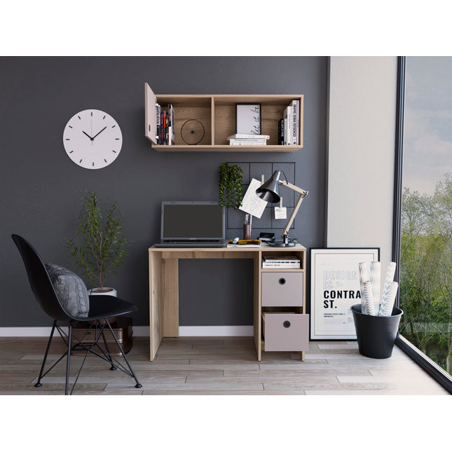 Khali Office Set, Two Shelves, Two Drawers, Wall Cabinet, Single Door Cabinet, -Light Oak / Taupe