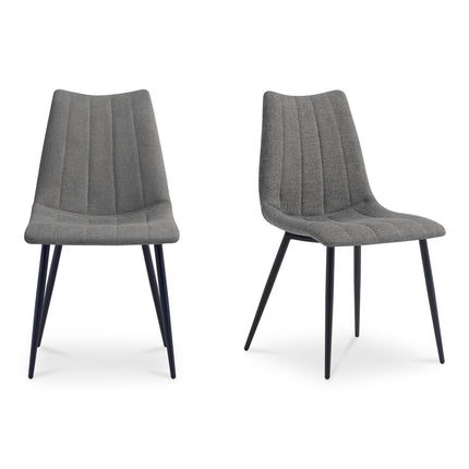 Dining Chair, Performance Fabric Upholstery, Vertical Stitching, Dark Grey - Set of 2