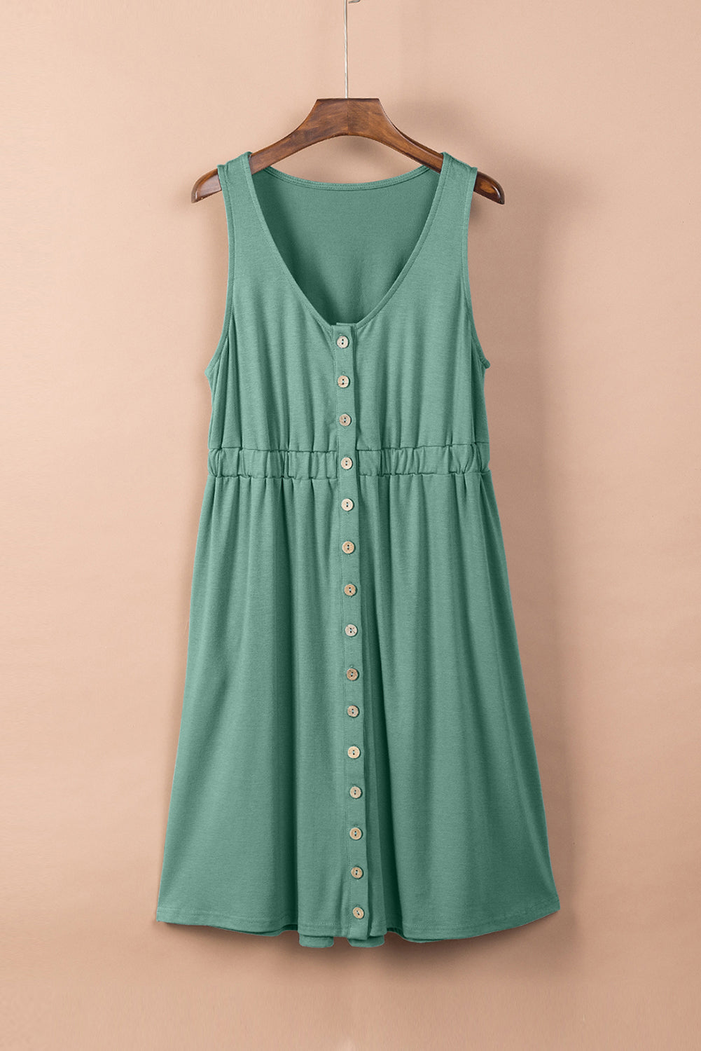 Green Sleeveless Button Front Short Basics Dress - Eloy Royal