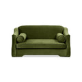 Paloma Medium Dog Sofa Bed in Olive Green Performance Velvet with Curved Arms and Bolster Pillows