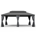 14' X 20' Hardtop Gazebo, Upgraded Metal Gazebo with Drainage System, Dual-Layer Galvanized Steel Roof, Curtain and Netting, Outdoor Shelter Canopy for Patio, Garden, and Backyard, Grey