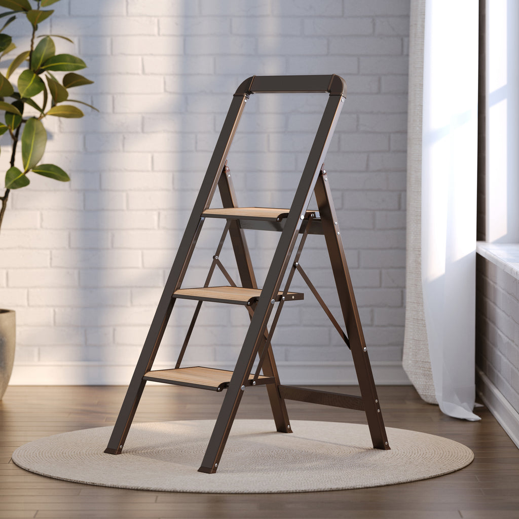 3 Step Ladder Folding Step Stool for Adults with Wide Anti-Slip Pedal, Aluminium Lightweight Foldable Step Ladders for Home Kitchen Office, 450 lbs Capacity