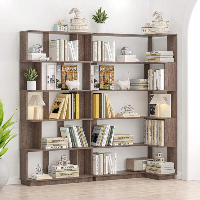 90 cm space saving corner bookshelf + 80 cm bookcase extendable free combination, set of 2 display shelf, DARK BROWN color and other 4 colors for option, freely combined and matched furniture