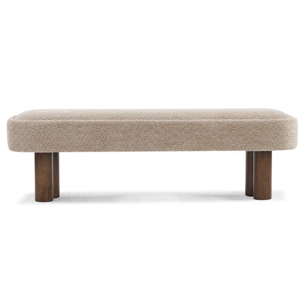 Indoor Khaki Boucle Dining Bench with Walnut Color Legs, 60.04'L Upholstered Seating for Kitchen, Dining Room and Living Space,250lbs Capacity