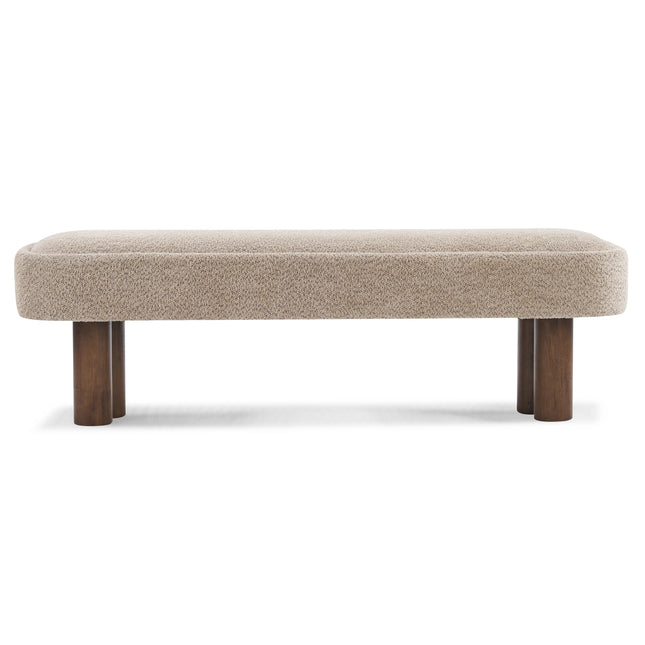 Indoor Khaki Boucle Dining Bench with Walnut Color Legs, 60.04'L Upholstered Seating for Kitchen, Dining Room and Living Space,250lbs Capacity