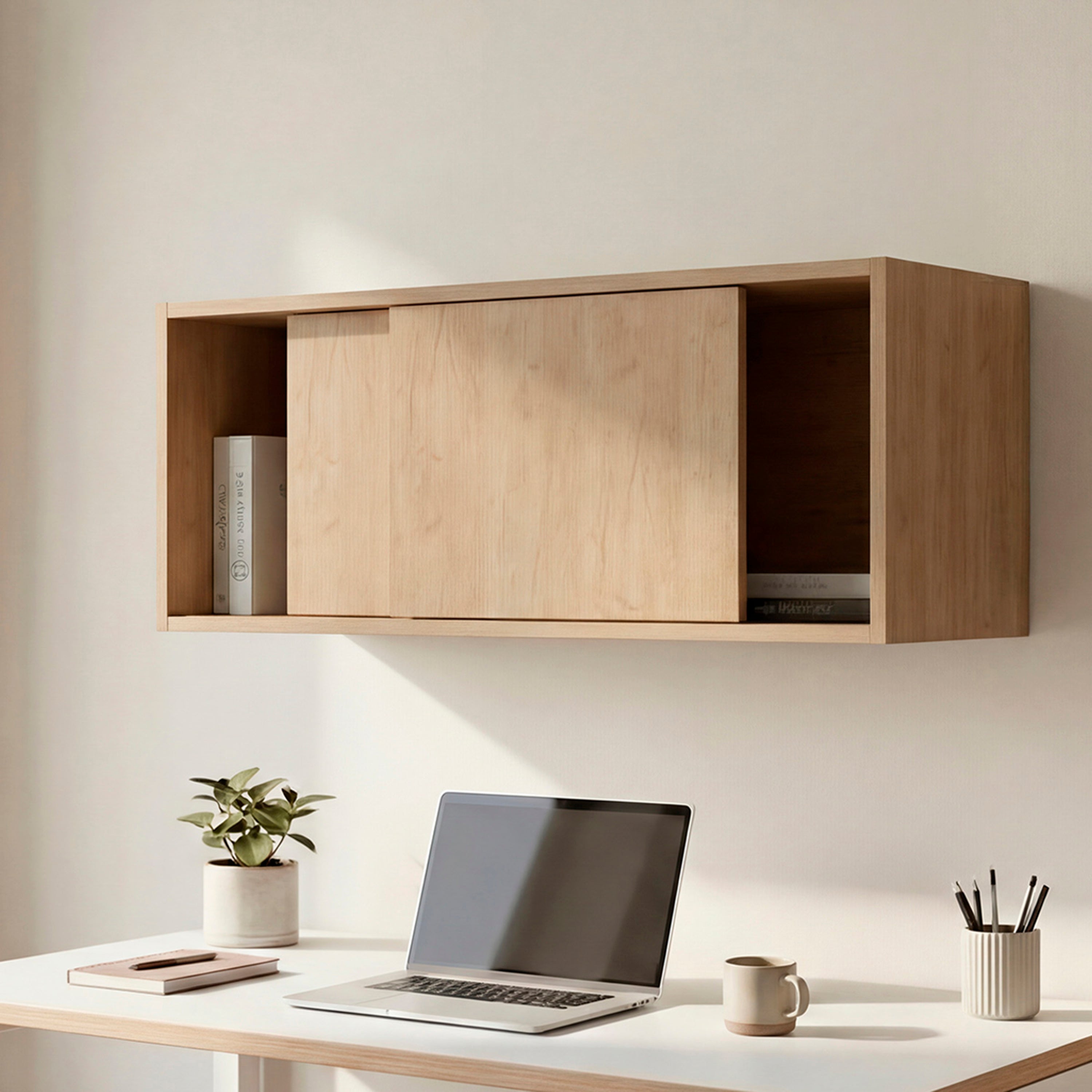 Note 32-Inch Wide Wall Storage Cabinet with Sliding Doors, Compact Wall-Mounted Storage Option for Bedroom, Office, Living Room or Garage Organization