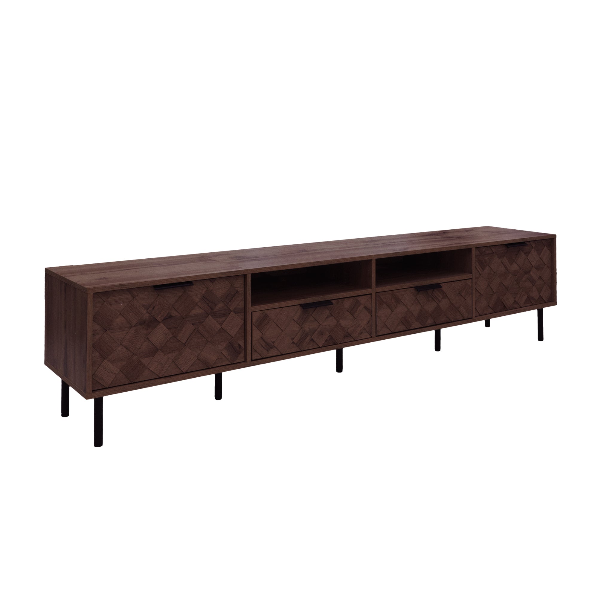 Modern 78 inch TV Stand for TVs up to 85 inches, Walnut Finish with Closed Storage, Soft-Closing Hinges, Iron Legs, Living Room Entertainment Center