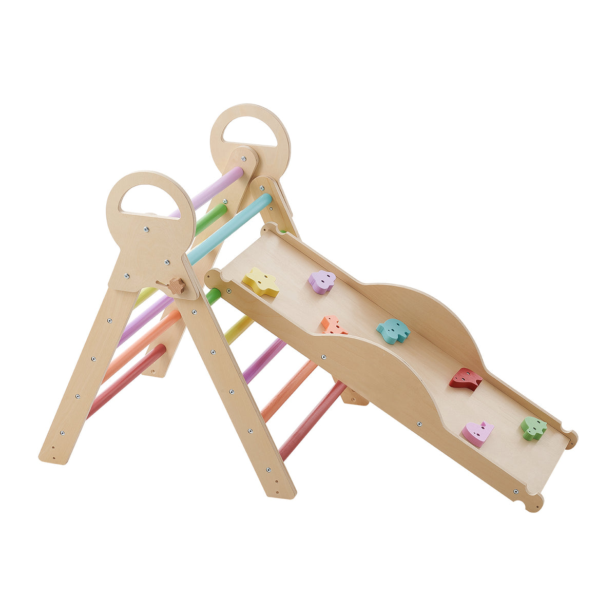 Pikler Triangle Set, 9-in-1 Toddler Climbing Toys Indoor, with Xylophone, Cushion, Triangle, Arch, and Ramp, 150 lbs Load, Foldable Montessori Climbing Set for Toddlers and Kids, Rainbow
