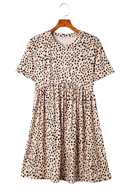 Khaki Short Sleeve Casual Leopard Print Dress for Women - Eloy Royal