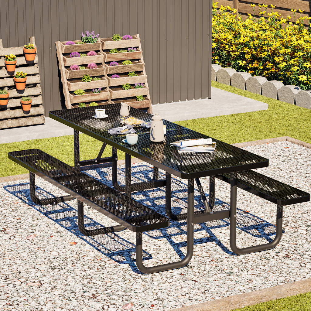 96'x96' Heavy Duty Metal Picnic Table for 10 Person, Outdoor Dining Table with Umbrella Hole, Galvanized Steel Rustproof Frame, 882LBS Capacity – Ideal for Garden, Patio, Picnic, Camping