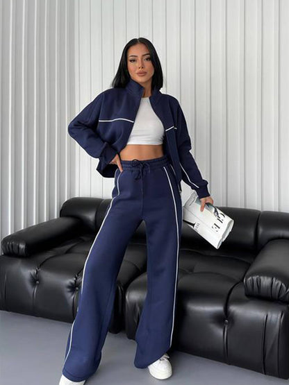 Women's Suit Long Sleeve Half Turtleneck Cardigan Trousers