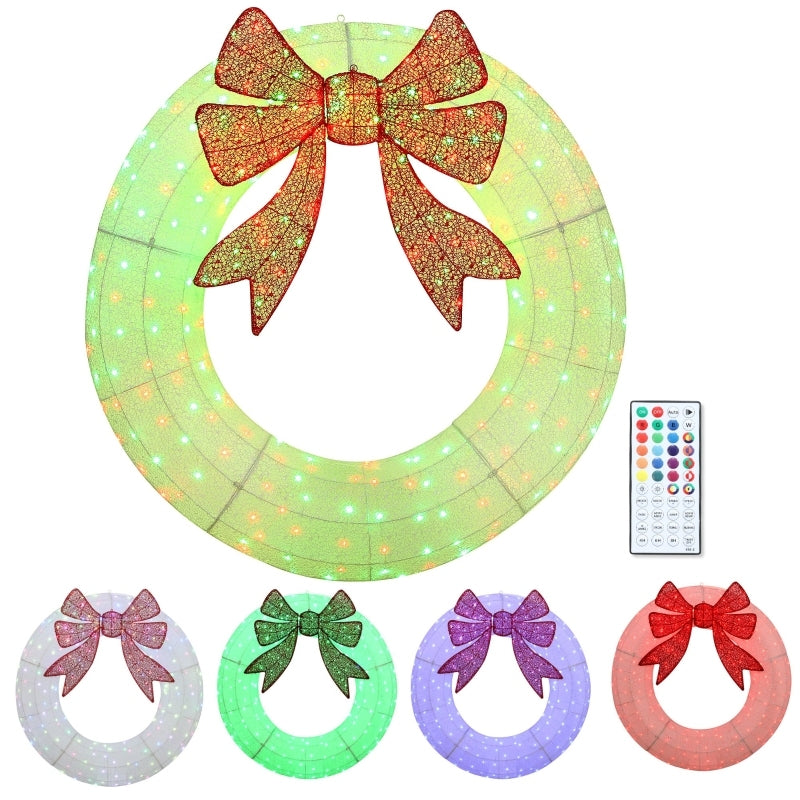 Lighted Wreath Decoration with Dual Color LED, 60 Inch Christmas Wreath with Daily Timer, Remote