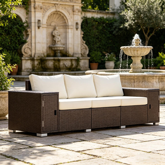 Comfortable Garden Sofa,Patio Sofa,3 Seater Wicker Outdoor Couch