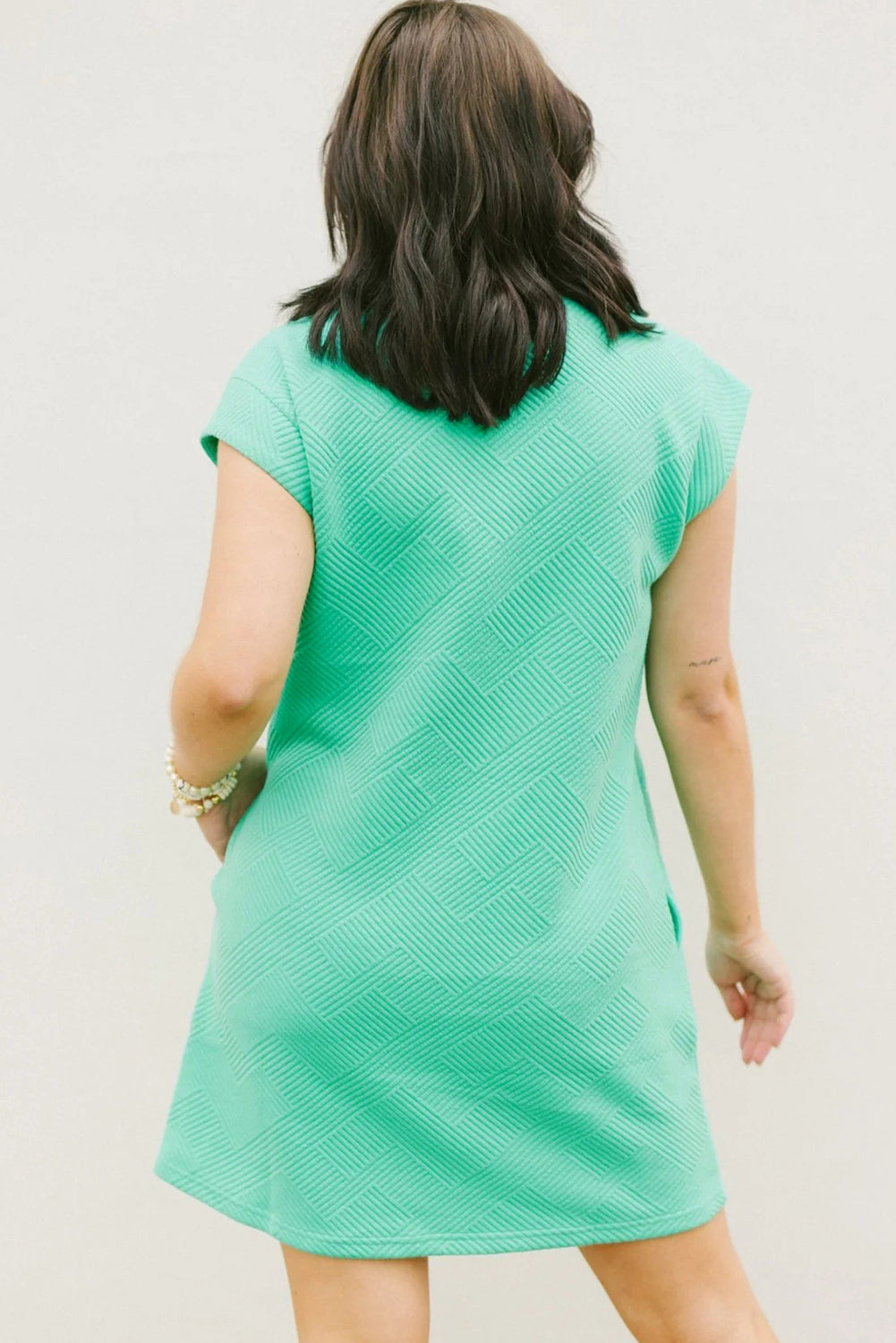 Mint Green Plain Textured Pocketed Mini Dress - Eloy Royal