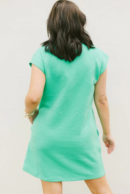 Mint Green Plain Textured Pocketed Mini Dress - Eloy Royal