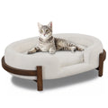 Calming Dog Bed Durable Fabric Pet Furniture 1pc, Beige Solid Wood frame, Oval Shape