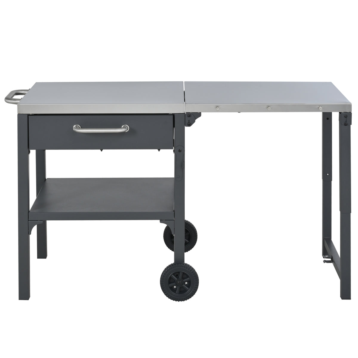 Foldable Outdoor Kitchen Cart with Stainless Steel Top and Storage Space, Gray Iron Frame, 54.7 x 23.3 x 30.7 Inches