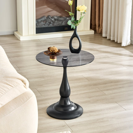 Small metal side table, vintage matte black round side table with a glass top measuring approximately 19.6 inches in diameter.Ideal for use next to a bed or sofa, in living room corners, bedrooms,etc.