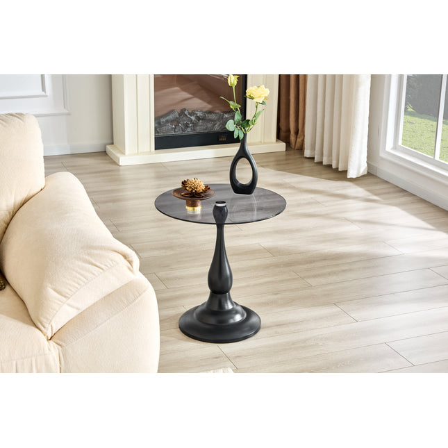 Small metal side table, vintage matte black round side table with a glass top measuring approximately 19.6 inches in diameter.Ideal for use next to a bed or sofa, in living room corners, bedrooms,etc.
