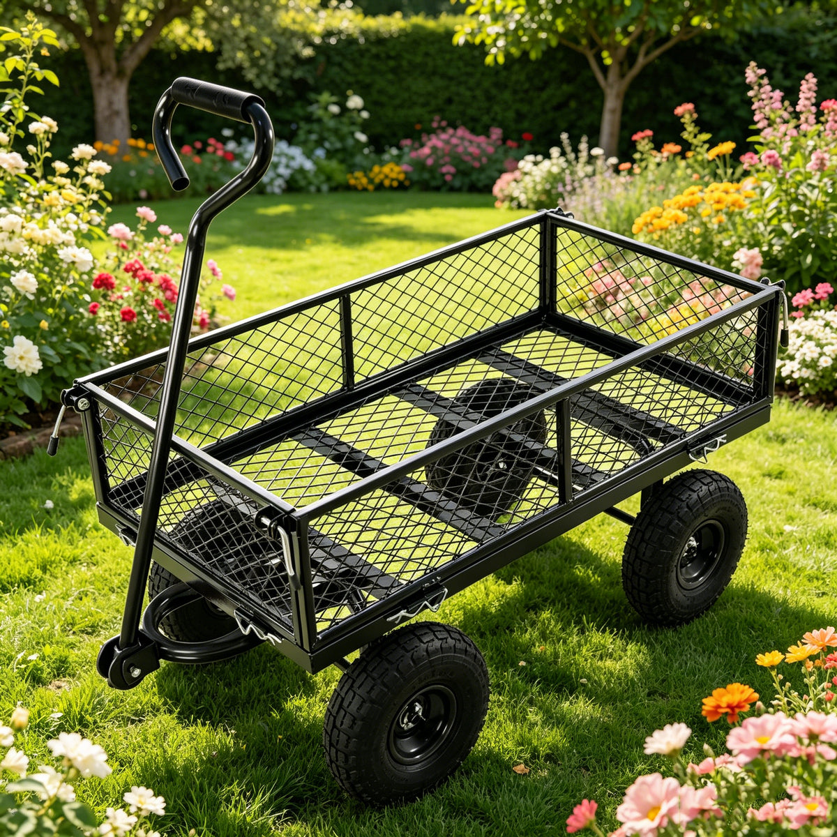 Wagon Cart Garden cart trucks make it easier to transport firewood Black color