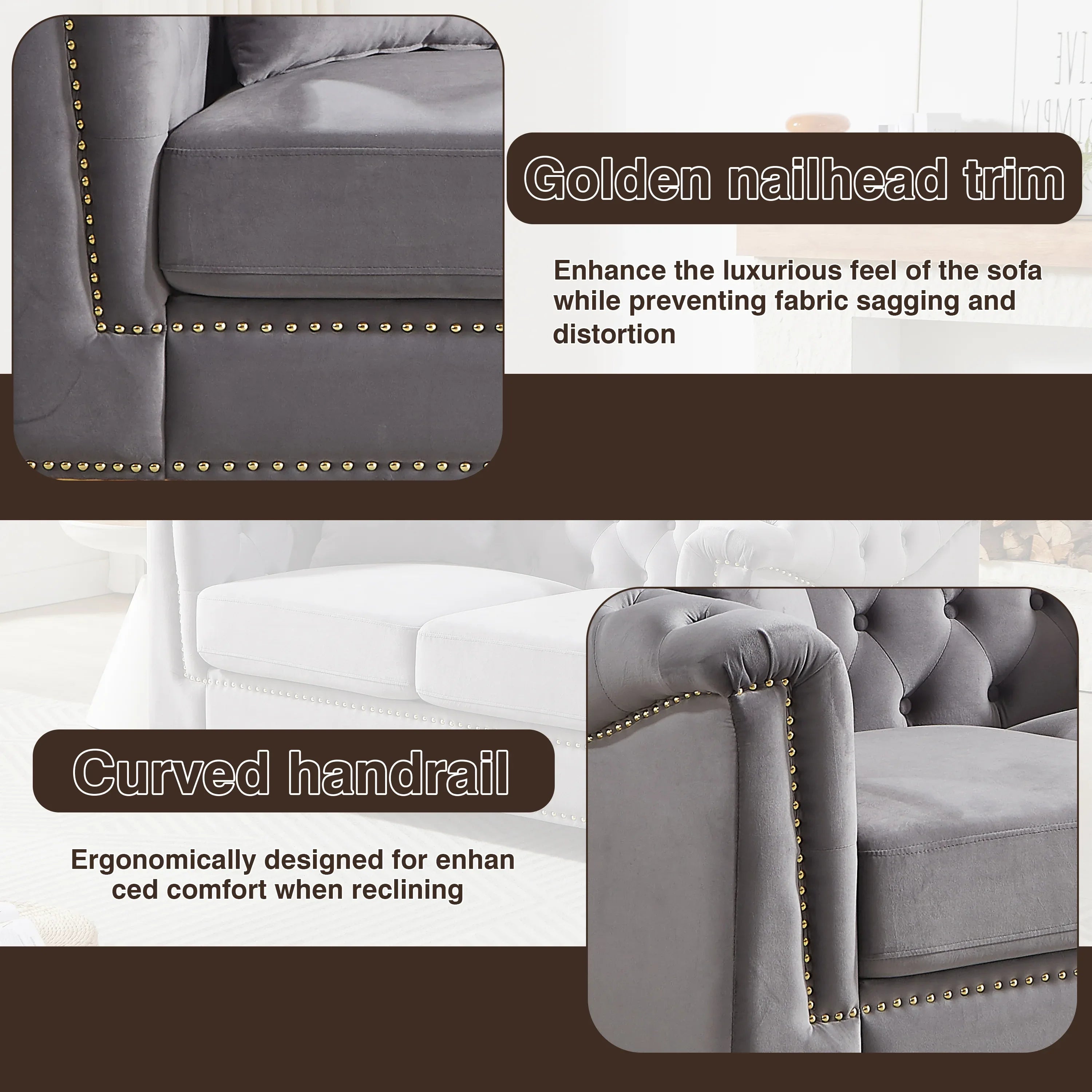 {Video] Classic Modern Style Sofa, 62-inch Chesterfield Classic Rolled Arm Tucked-in Nailhead Decor Cloud Two-Seater Velvet Sofa, Luxury Double Sofa Suitable for Living Room, Bedroom, Apartment, Grey - Eloy Royal