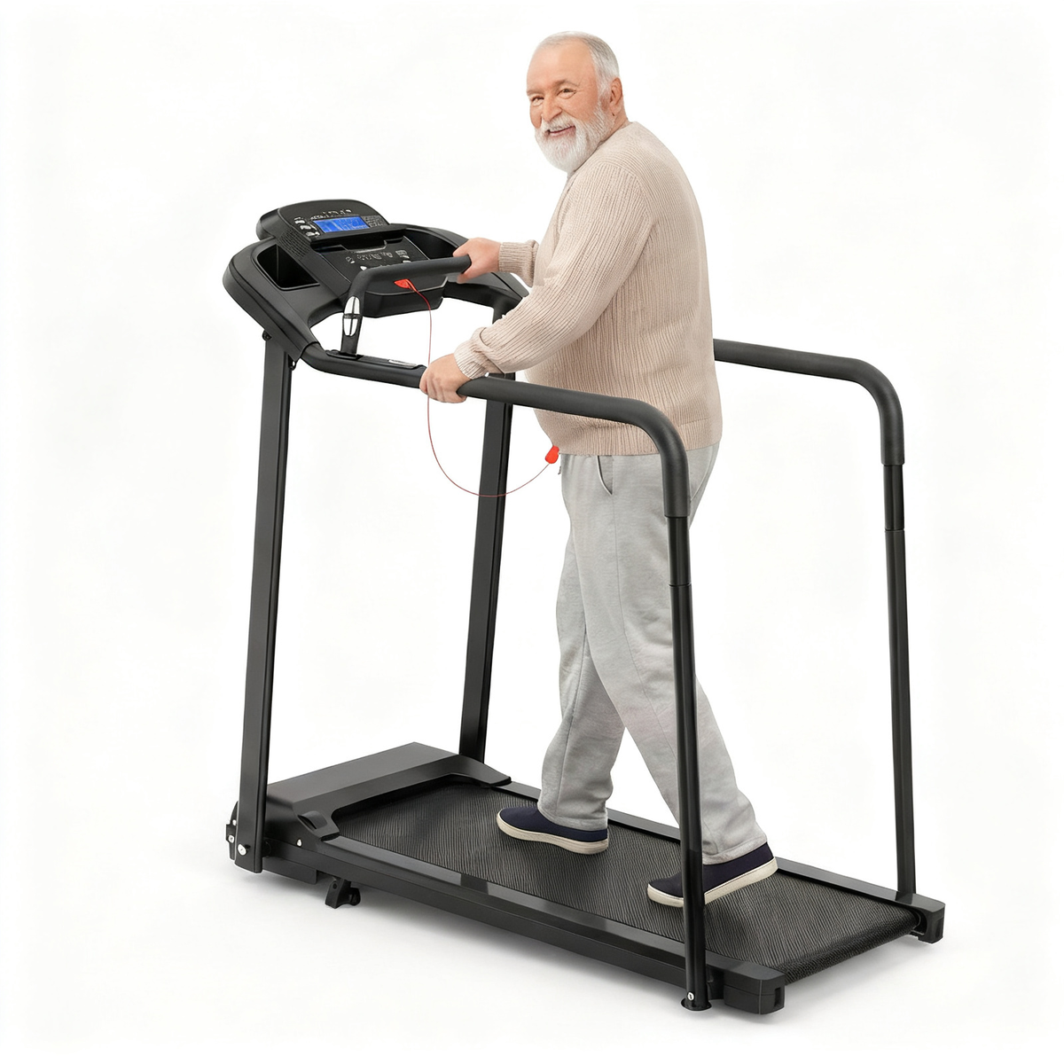 Treadmill for Senior, Exercise Treadmill with Stable and Safe Structural Design, Large LED Display for Elderly, Long Handrail for Balance, 300 Lbs Capacity