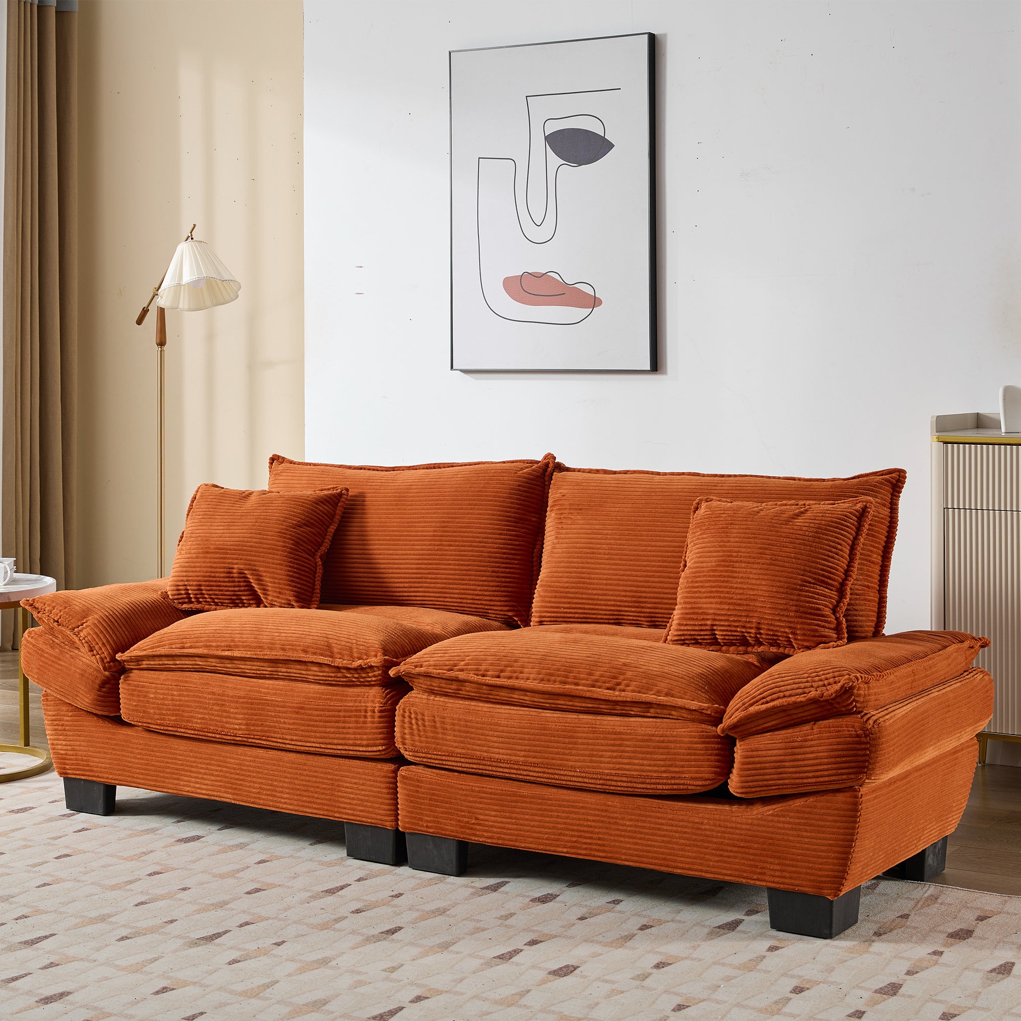 Corduroy Sofa Sleeper Couch Loveseat Sofa with Pillows Comfy Upholstered Deep Seat Sofa for Bedroom,Living Room,Apartment,Office,Dorm-Orange Corduroy