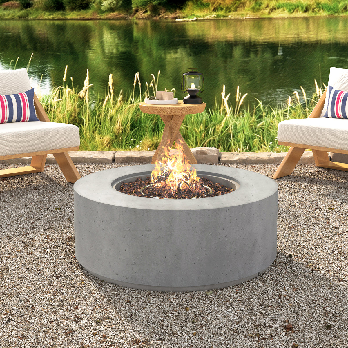 U_STYLE MGO Outdoor Propane Fire Pit - 38.2' Round with Faux Stone Finish, Outside Fire Pit Table with 50000 BTU, Steel Burner, Lava Rocks, Waterproof Cover,Suitable for Patio,Backyard,Poolside