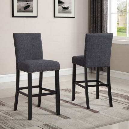 Biony Fabric Bar Stools with Nailhead Trim, Set of 2, Grey