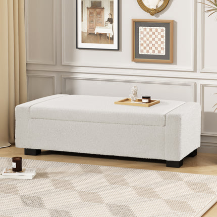 50' Ottoman Bench in Textured Fabric, Rectangular Design with Hinged Lid for Seating, Footrest, and Hidden Storage, Perfect for Living Room, Bedroom, or Entryway