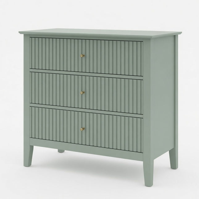 Modern Mint Green Fluted 3-Drawer Nightstand, 32' Wide with Soft-Close Slides, Engineered Wood, Blush Finish