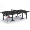 8ft Black Mid-Size Table Tennis Table Foldable & Portable Ping Pong Table Set for Indoor Games with Net, 2 Table Tennis Paddles and 3 Balls