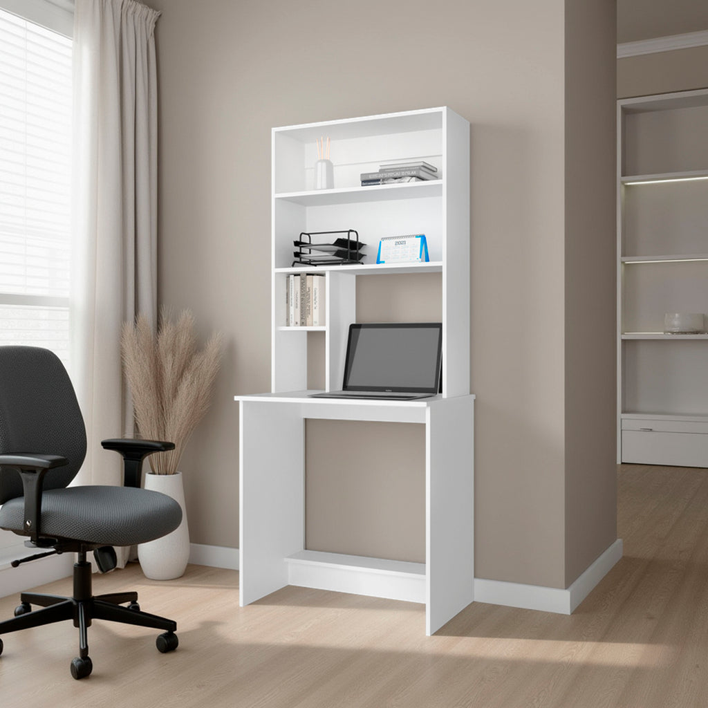 FM FURNITURE Anderson Computer Desk with Hutch Small Space Writing Study Table White