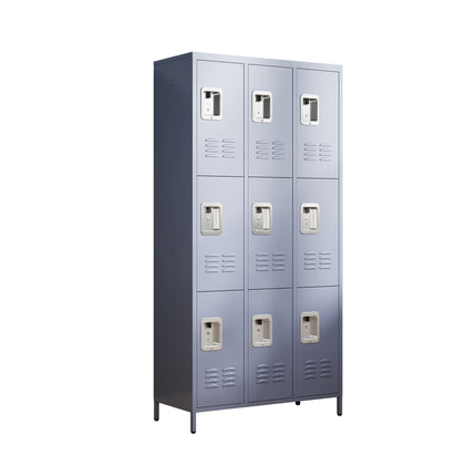 Gray 9 Door 72'H Metal Lockers with Lock for Storage in Office, School, Gym, and Bedroom