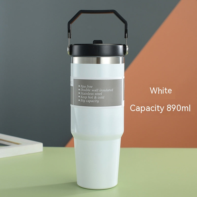 Portable Car Cup Stainless Steel Cup Travel Sports Water Bottle With Handle Cover Coffee Tumbler Cup - Eloy Royal