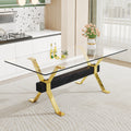 Dining table. Modern tempered glass dining table. Large modern office desk with gold plated metal legs and MDF crossbars, suitable for both home and office use. Kitchen. 79 ''x39''x30 ''  1105