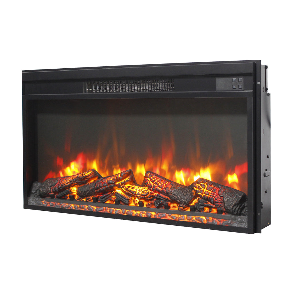 30 inch electric fireplace insert, ultra thin heater with log set & realistic flame, remote control with timer, overheating protection