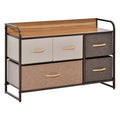 HOMCOM 5-Drawer Dresser, Fabric Chest of Drawers, 2-Tier Storage Organizer for Bedroom Entryway, Tower Unit with Steel Frame Wooden Top, Maple Wood