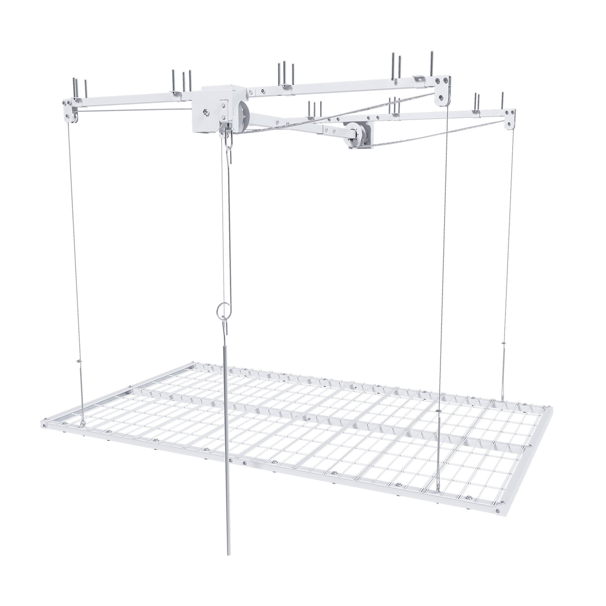 White Overhead Garage Storage Rack 4x8 FT for High Ceilings 10-12 FT, 350LBS Capacity All-Steel Construction with Safety Lock