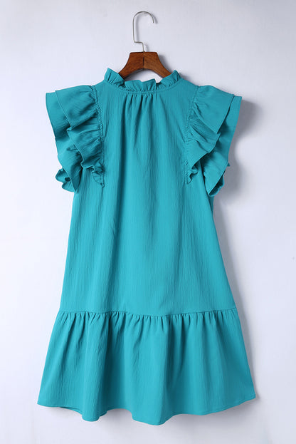 Green Tiered Ruffled Drawstring V Neck Short Dress With Pockets - Eloy Royal