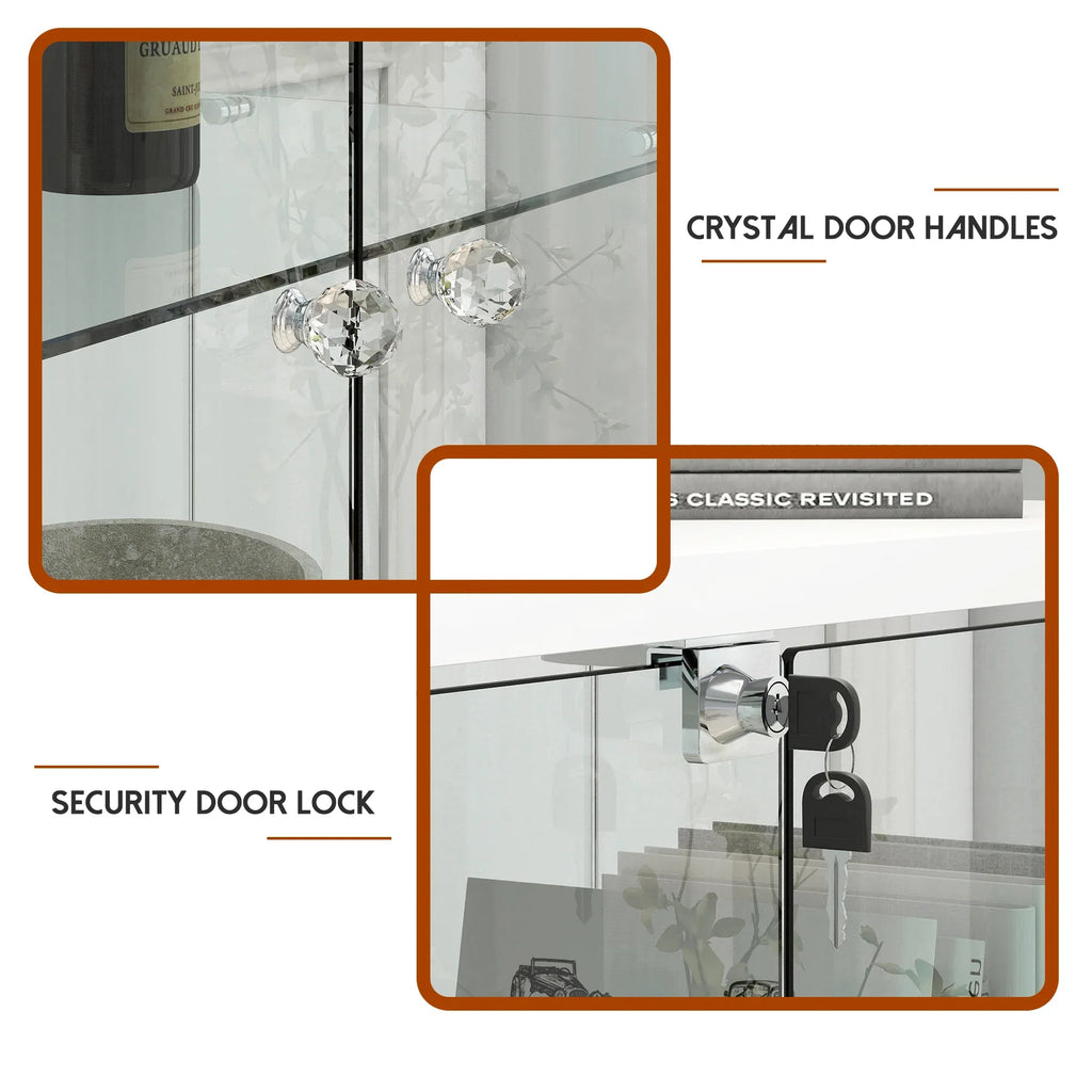 Modern Glass Display Cabinet with Drawer , Quick-assembly Antique Cabinet with LED lights, Tempered Glass Bookshelf, 1-Door Storage Case with 4 Shelves for Living Room and Bedroom, black - Eloy Royal