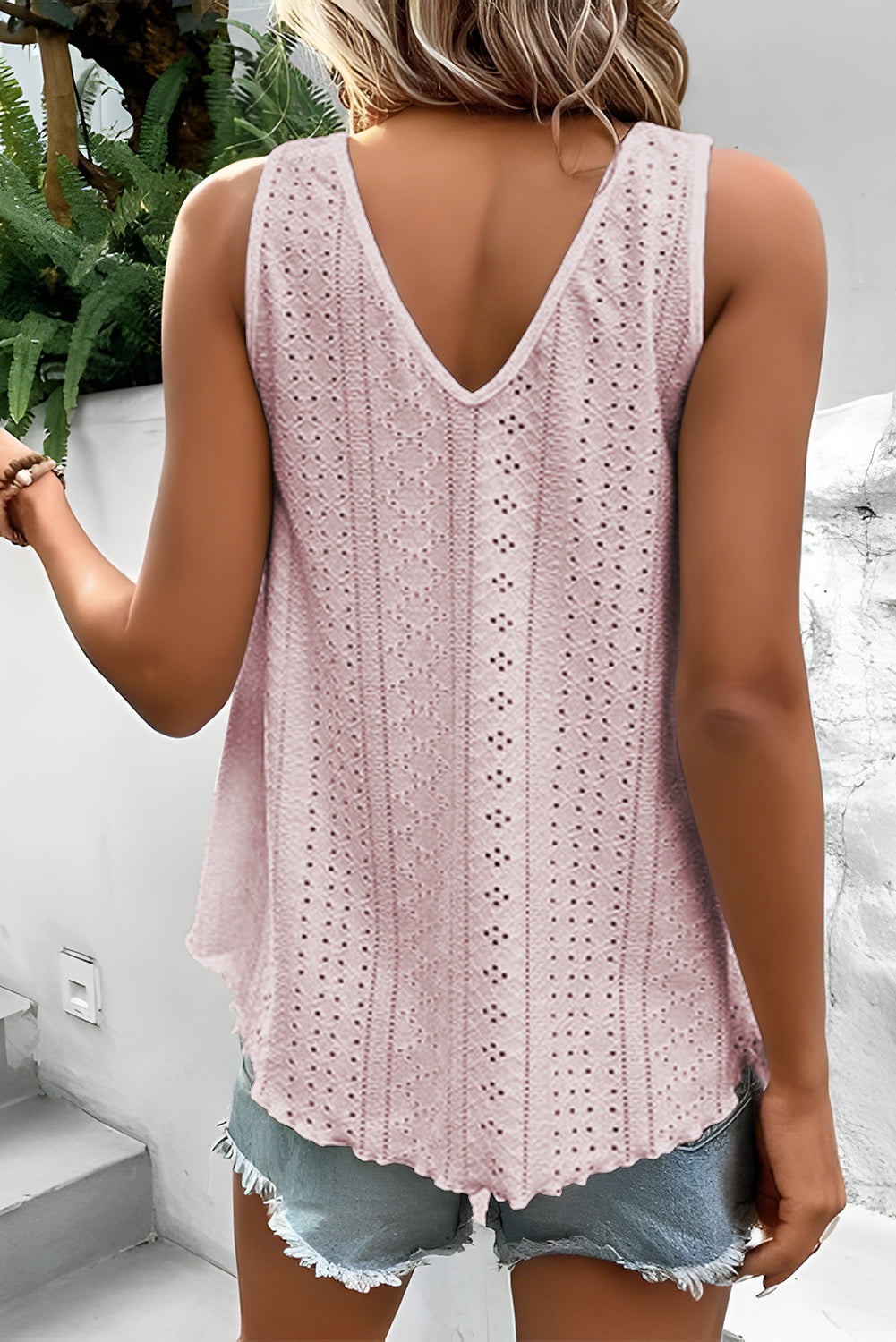 White Lace Crochet Splicing Eyelet V Neck Tank Top - Eloy Royal