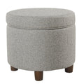 Fabric Upholstered Round Wooden Ottoman with Lift Off Lid Storage, Light Gray